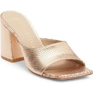 Stuart Weitzman Tia 85 Snakeskin Embossed Flare Block Leather Mule 8.5